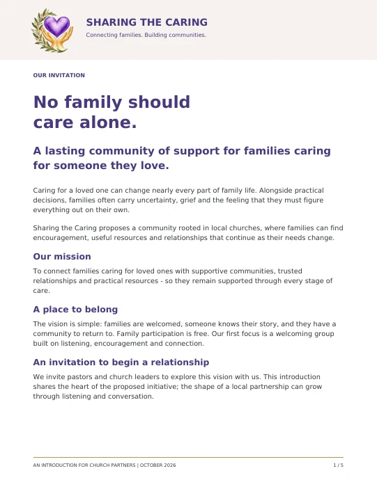 Cover of the church initiative packet: No family should care alone.